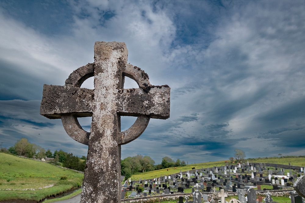 Celtic cross is part of a cemetery at Burrishoole Abbey-County Mayo-Ireland. art print by Betty Sederquist for $57.95 CAD
