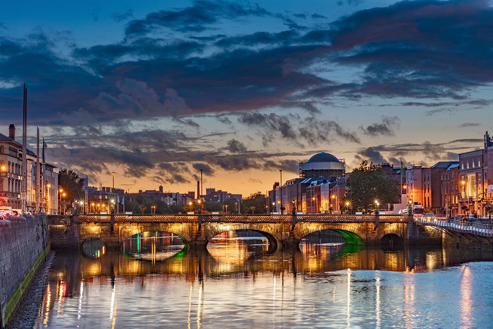 The Grattan Bridge over the River Liffey at dusk in downtown Dublin-Ireland art print by Chuck Haney for $57.95 CAD