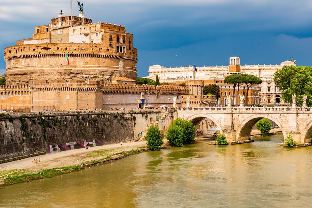 Italy-Rome Tiber River-Castel SantAngelo and Ponte SantAngelo seen upstream art print by Alison Jones for $57.95 CAD