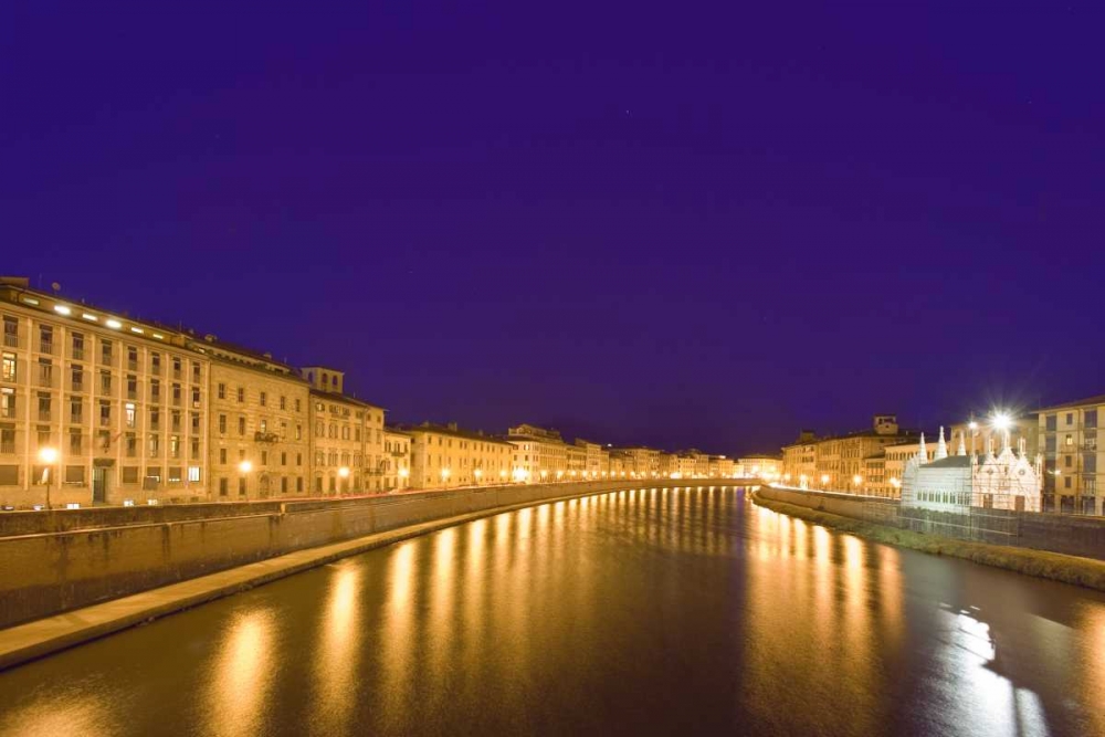 Italy, Pisa Lights reflect on the Arno River art print by Dennis Flaherty for $57.95 CAD
