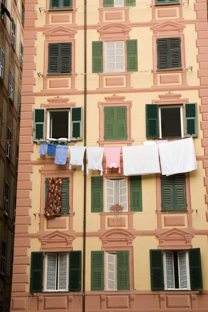 Italy, Camogli Laundry hangs across a building art print by Wendy Kaveney for $57.95 CAD