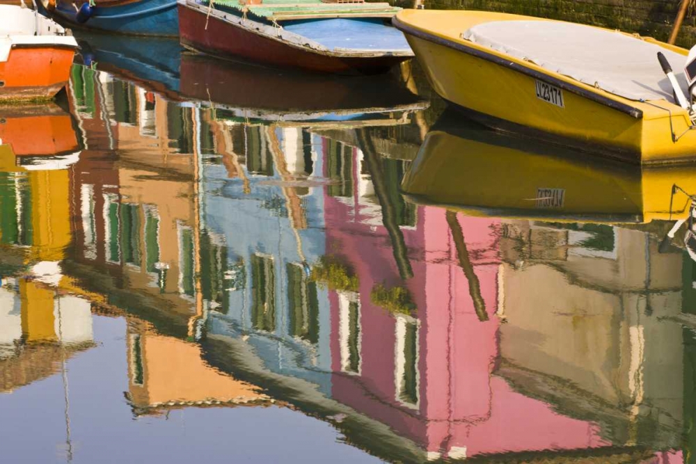 Italy, Burano Boats on a canal with reflections art print by Wendy Kaveney for $57.95 CAD