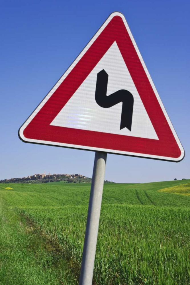 Italy, Tuscany, Pienza Road sign warning art print by Dennis Flaherty for $57.95 CAD