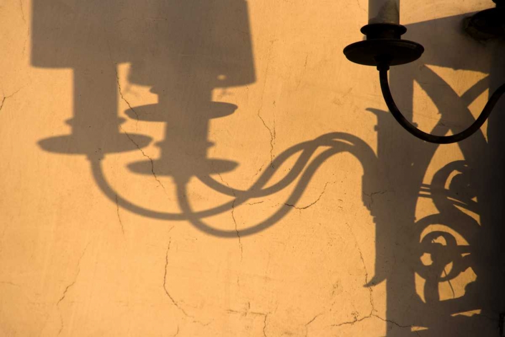 Italy, Venice Lamp and shadows on a yellow wall art print by Wendy Kaveney for $57.95 CAD