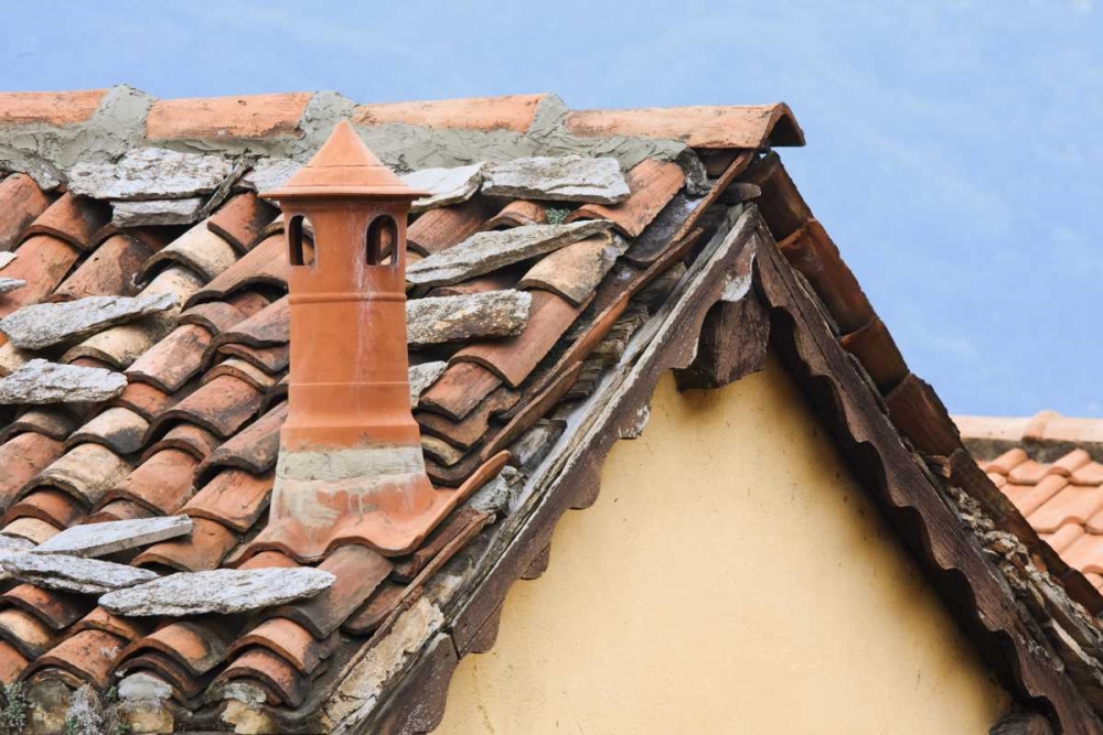 Italy, Varenna Terra cotta roof and chimney art print by Dennis Flaherty for $57.95 CAD