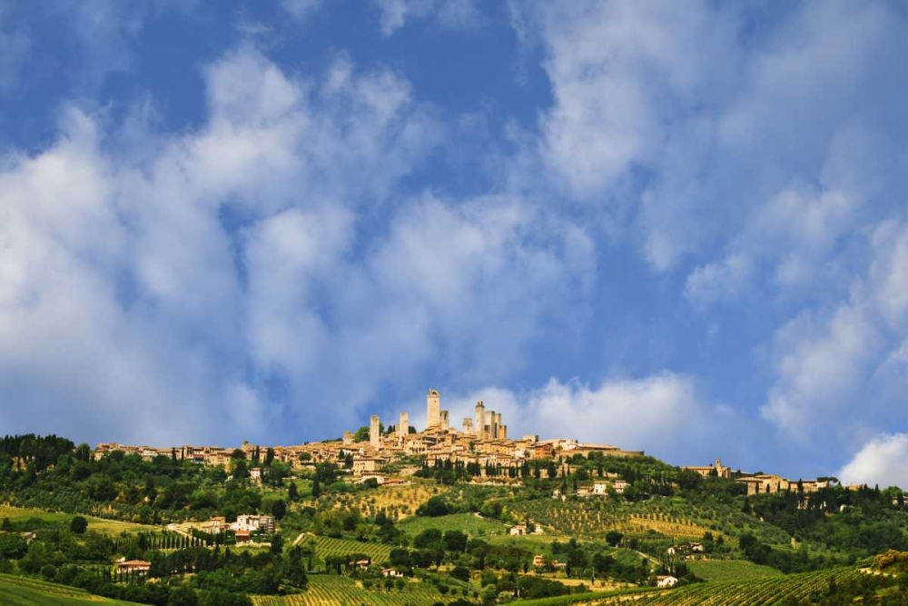 Italy, Tuscany Vineyards around hilltop town art print by Dennis Flaherty for $57.95 CAD