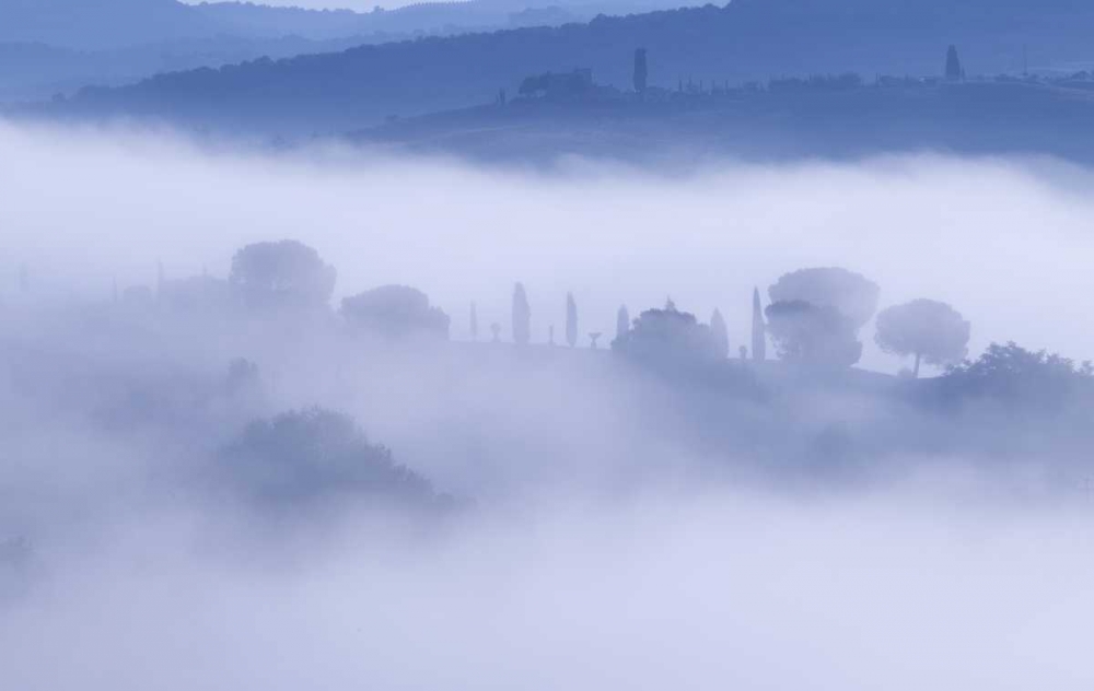 Italy, Tuscany, Pienza Morning fog over town art print by Gilles Delisle for $57.95 CAD