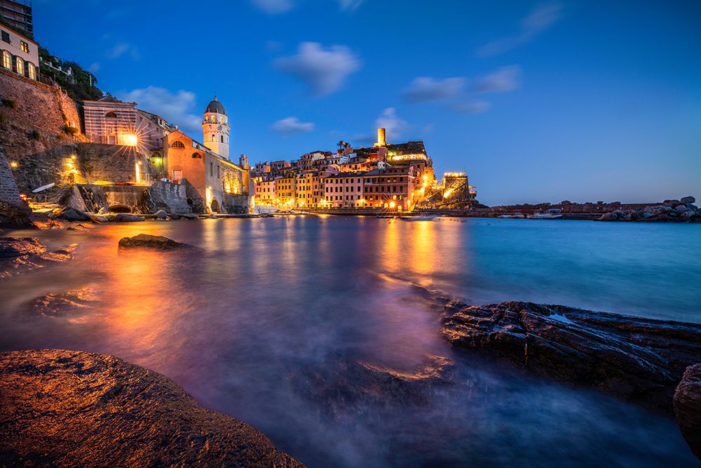 Europe-Italy-Vernazza-Landscape with village and ocean at sunset art print by Jaynes Gallery for $57.95 CAD