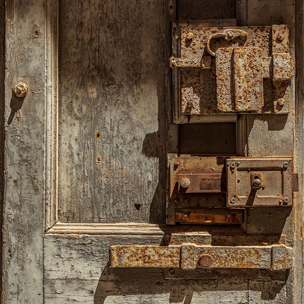Italy-Apulia-Metropolitan City of Bari-Giovinazzo Old wooden door with massive rusted metal locks art print by Emily Wilson for $57.95 CAD