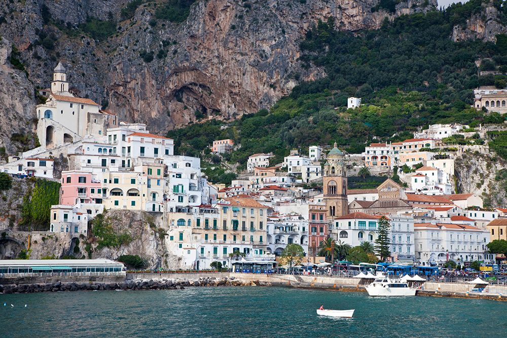 Italy-Amalfi The coastal town of Amalfi as seen from a boat in the harbor art print by Julie Eggers for $57.95 CAD