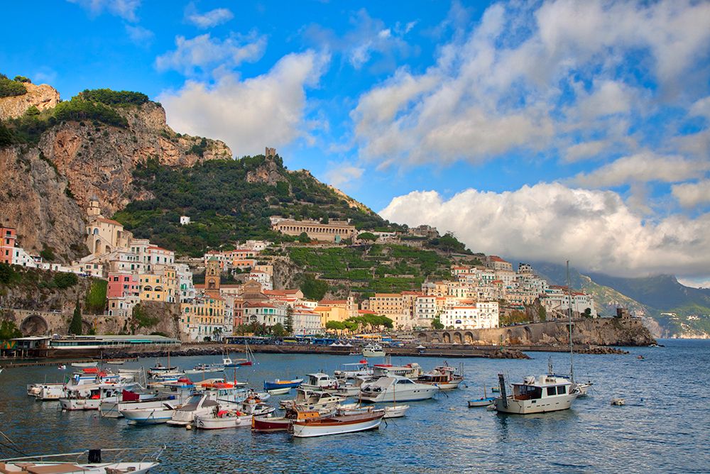 Italy-Amalfi Boats in the harbor and coastal town of Amalfi art print by Julie Eggers for $57.95 CAD