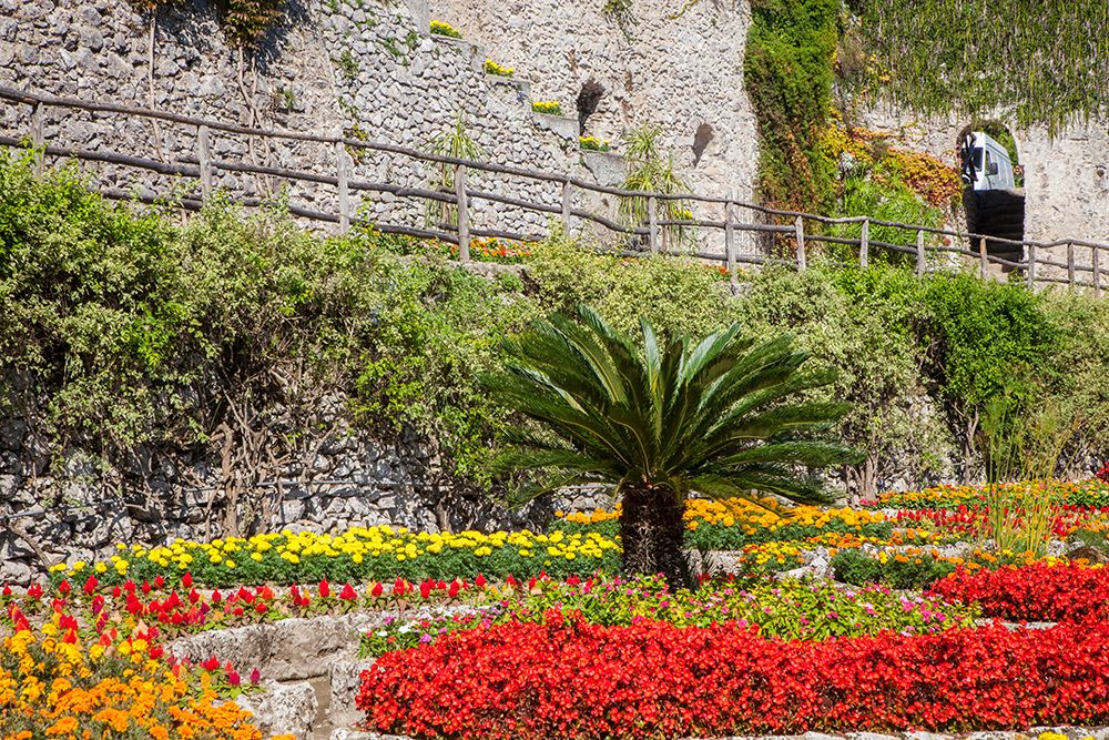 Italy-Campania-Ravello Flower garden of Villa Rufolo over looking the Amalfi Coast art print by Julie Eggers for $57.95 CAD