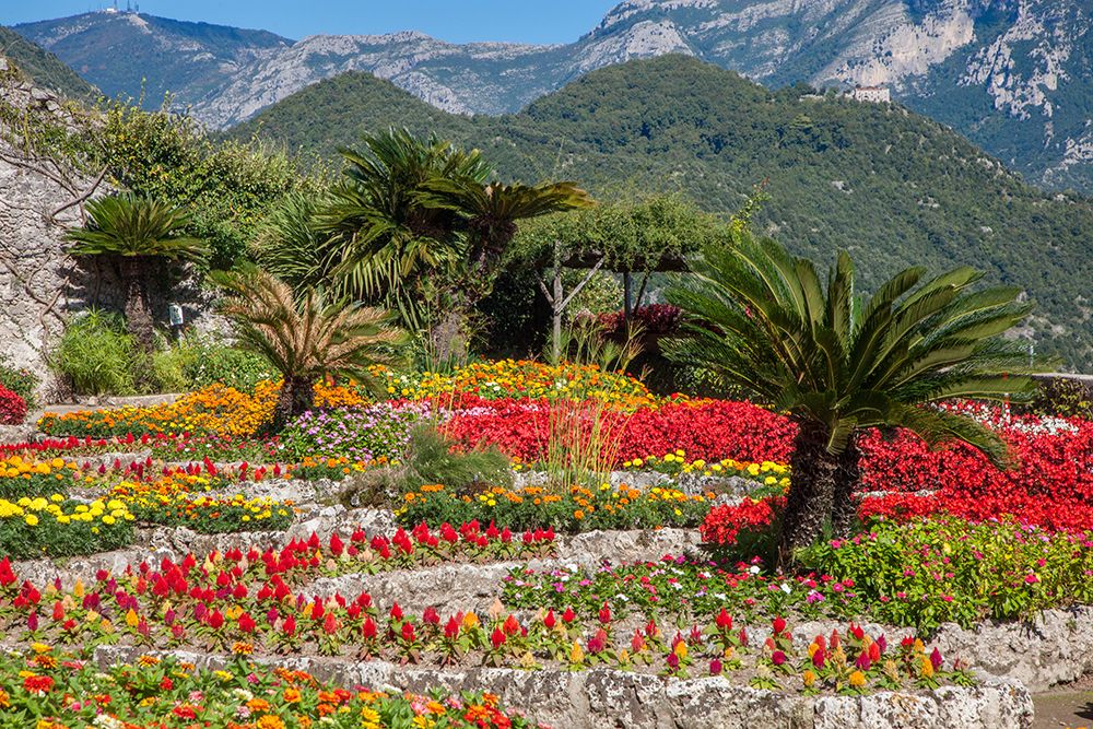 Italy-Ravello Flower garden of Villa Rufolo over looking the Amalfi Coast and the Gulf of Salerno art print by Julie Eggers for $57.95 CAD