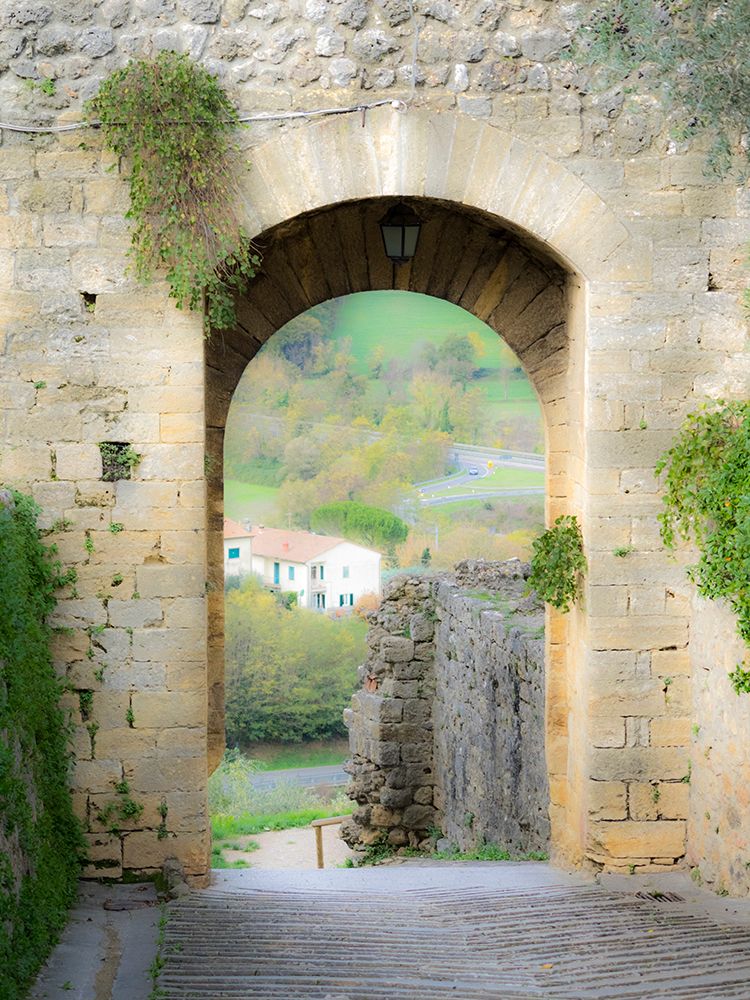 Italy-Chianti-Monteriggioni Looking out an arched entrance into the walled town art print by Julie Eggers for $57.95 CAD