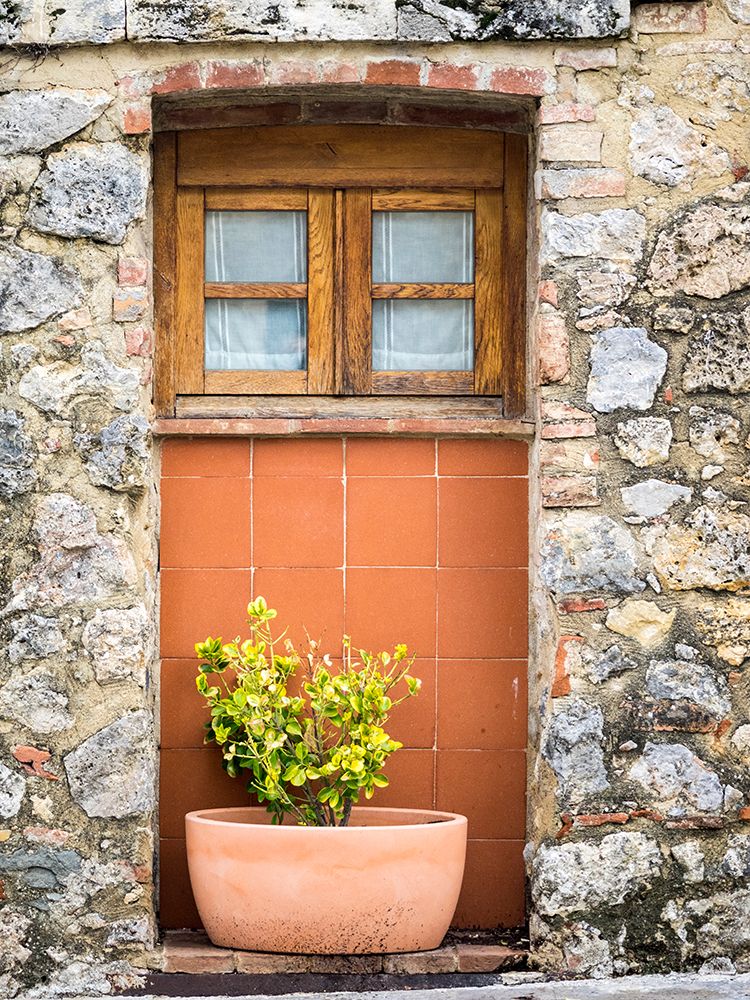 Italy-Chianti-Monteriggioni Wooden shutters on a window with planter below art print by Julie Eggers for $57.95 CAD