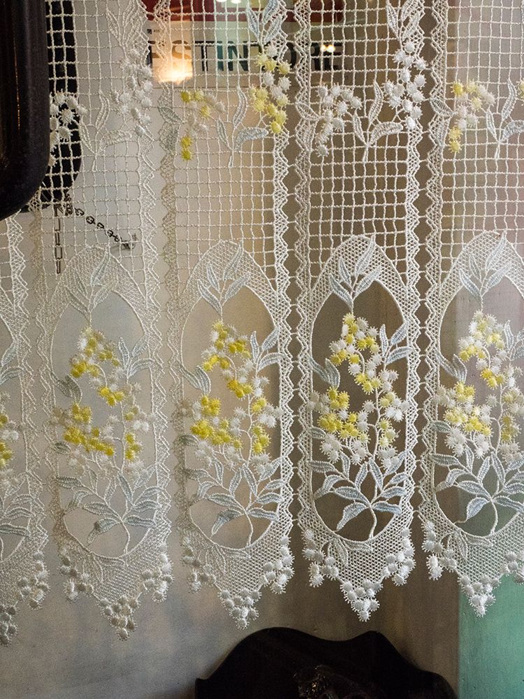 Italy-Tuscany-Province of Siena-Montalcino Pretty lace curtains art print by Julie Eggers for $57.95 CAD