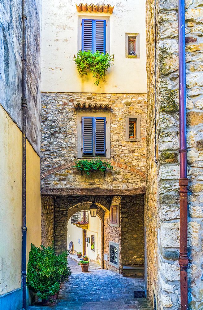 Greve in Chianti, Tuscany, Italy. Ancient town showing colorful buildings with shuttered windows. art print by Murray McCallum for $57.95 CAD