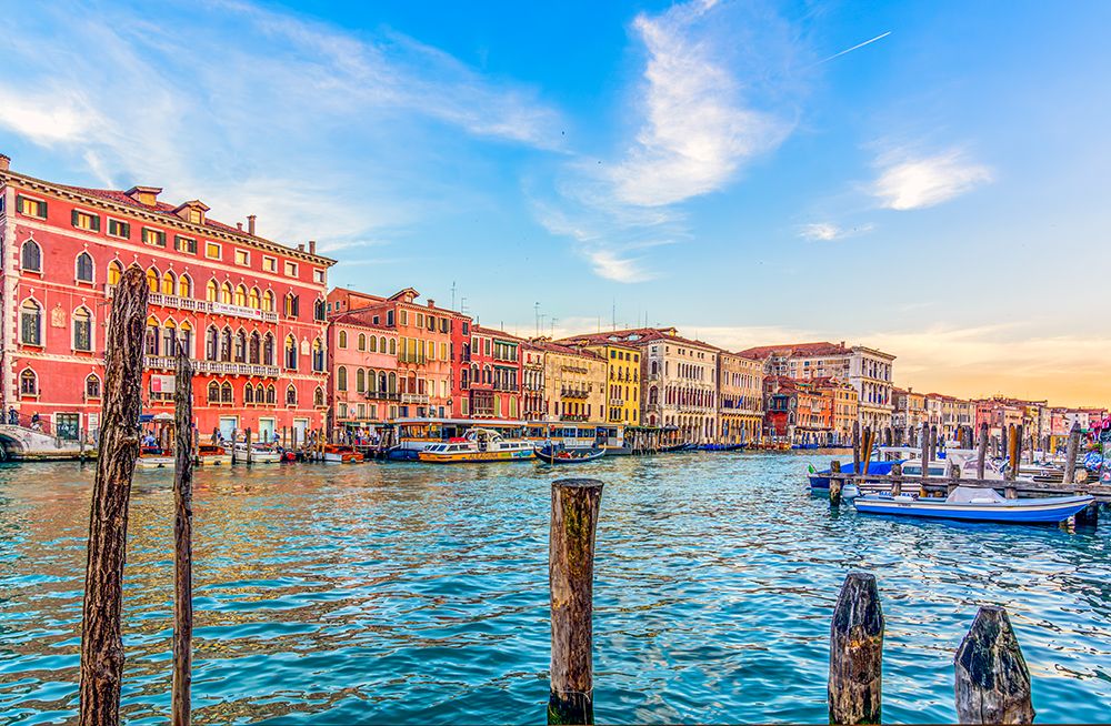 Grand Canal, Venice, Italy. the colorful, medieval buildings lining the canal at sunrise. art print by Murray McCallum for $57.95 CAD