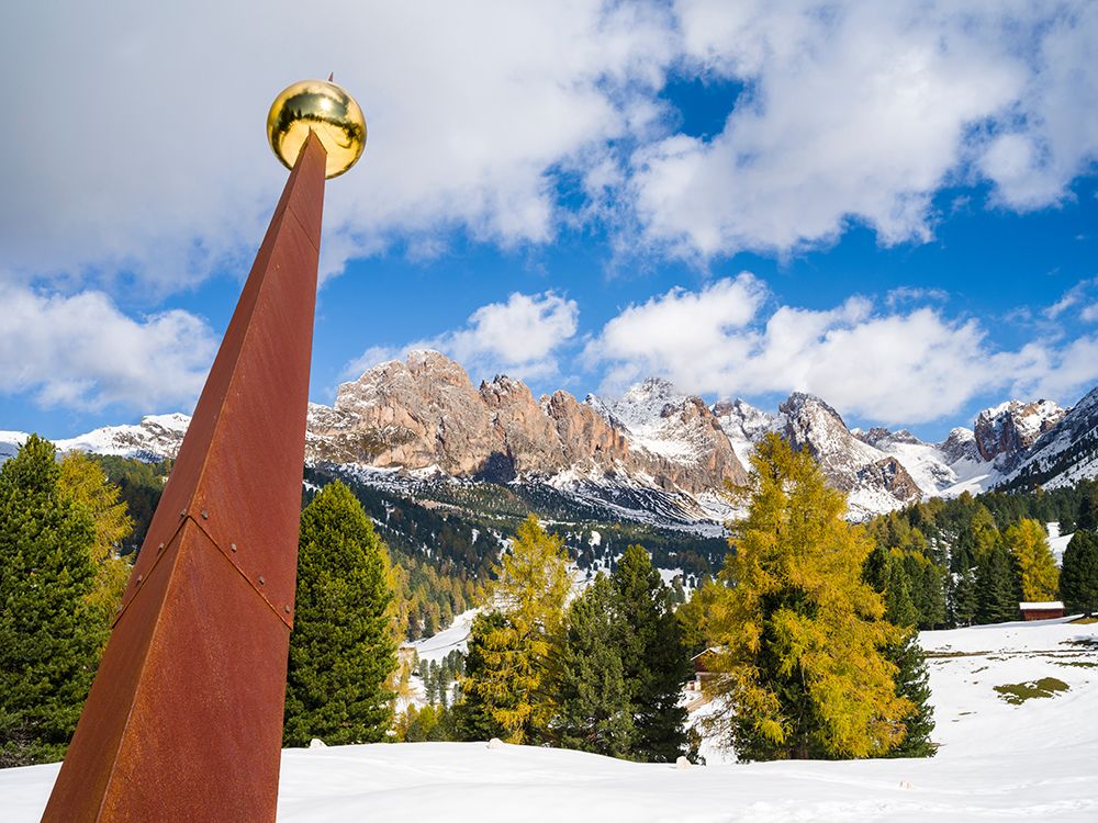Giant sundial-Geisler mountain range in the dolomites of the Groden Valley or Val Gardena in South  art print by Martin Zwick for $57.95 CAD