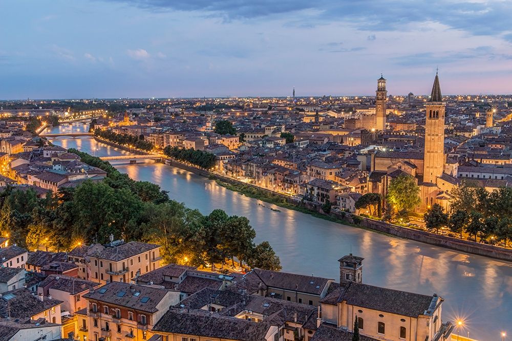 Italy-Verona Looking Down From Castello San Pietro at Twilight art print by Rob Tilley for $57.95 CAD
