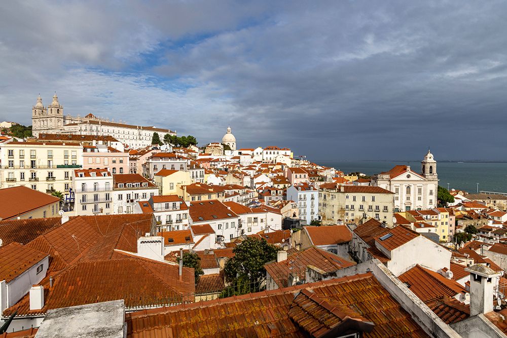 Signature red roof tile buildings at overview in Lisbon-Portugal art print by Chuck Haney for $57.95 CAD