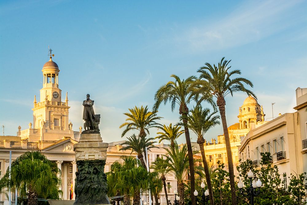 Cadiz City Hall with Monument to Moret, Plaza de Sevilla, Cadiz, Spain. art print by Michael DeFreitas for $57.95 CAD