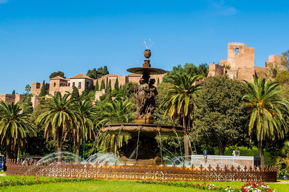 Las Tres Ninfas fountain in the roundabout in Plaza del General Torrijos, Malaga, Spain. art print by Michael DeFreitas for $57.95 CAD