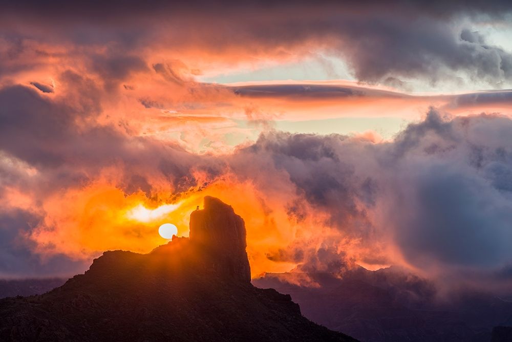 Spain-Canary Islands-Gran Canaria Island-Tejeda-mountain landscape with Roque Bentayga-sunset art print by Walter Bibikow for $57.95 CAD