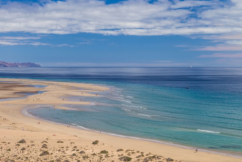 Canary Islands-Fuerteventura Island-Costa Calma-high angle view of Playa de Sotavento beach art print by Walter Bibikow for $57.95 CAD