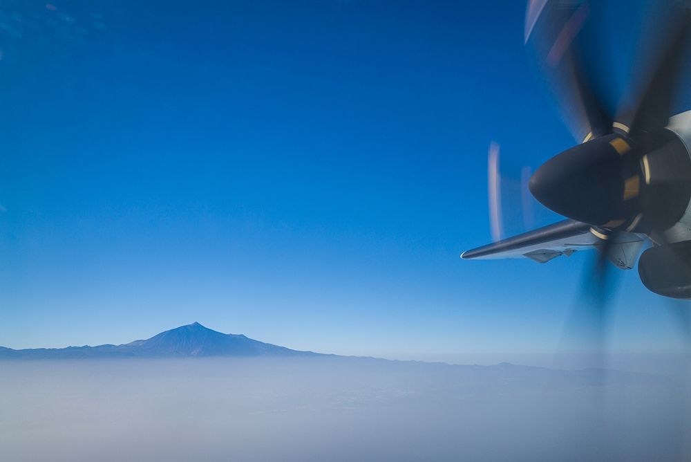 Canary Islands-Tenerife Island-aerial view of El Teide Mountain from propeller-driver airliner art print by Walter Bibikow for $57.95 CAD