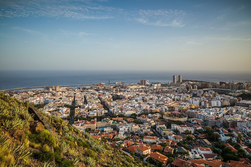 Canary Islands-Tenerife Island-Santa Cruz de Tenerife-elevated view of city and port-late afternoon art print by Walter Bibikow for $57.95 CAD