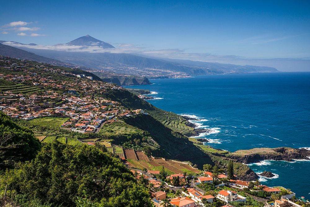 Canary Islands-Tenerife Island-El Sauzal-elevated view of the west coast and El Teide Mountain art print by Walter Bibikow for $57.95 CAD