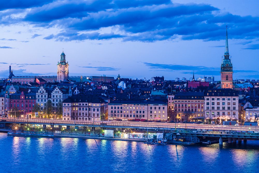 Sweden-Stockholm-Gamla Stan-Old Town-high angle view-dusk art print by Walter Bibikow for $57.95 CAD