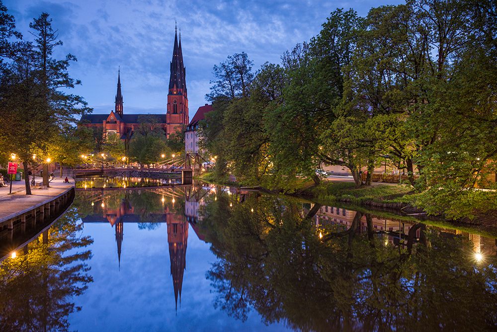 Sweden-Central Sweden-Uppsala-Domkyrka Cathedral-reflection-dusk art print by Walter Bibikow for $57.95 CAD