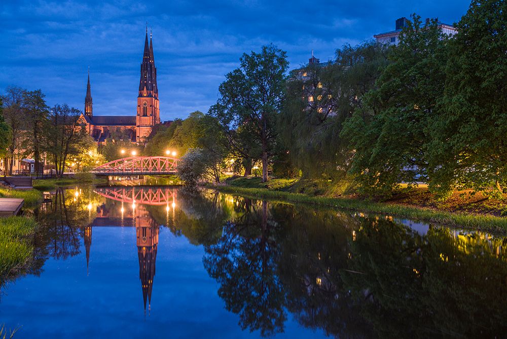 Sweden-Central Sweden-Uppsala-Domkyrka Cathedral-reflection-dusk art print by Walter Bibikow for $57.95 CAD