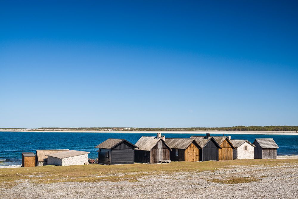 Sweden-Faro Island-Kursviken-coastal farmers fishing shacks art print by Walter Bibikow for $57.95 CAD