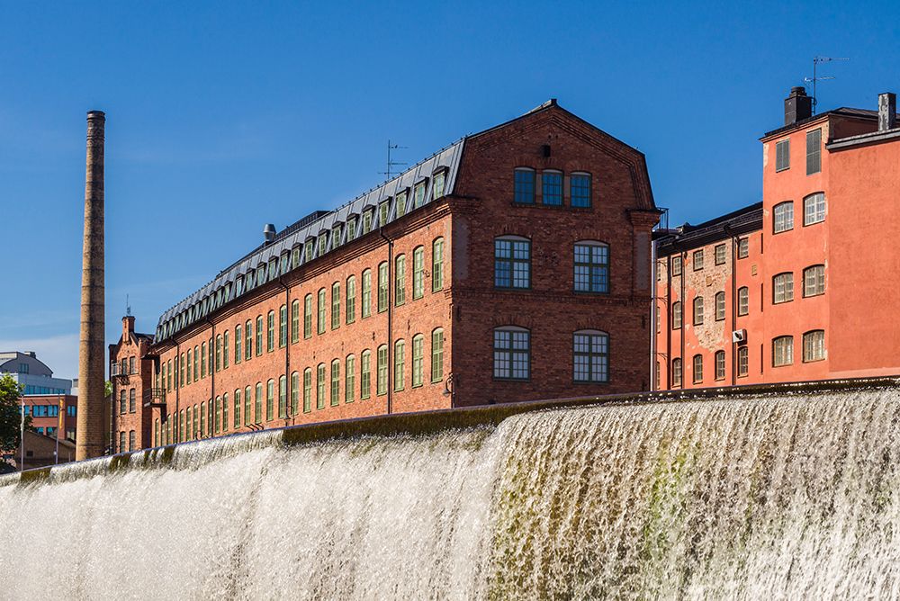 Sweden-Norrkoping-early Swedish industrial town-factory buildings and waterfall art print by Walter Bibikow for $57.95 CAD