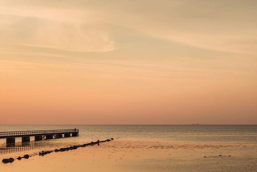 Sweden-Scania-Malmo-Riberborgs Stranden beach area-pier at sunset art print by Walter Bibikow for $57.95 CAD