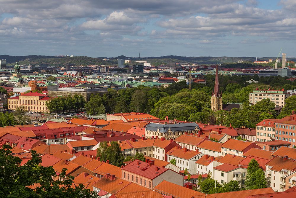 Sweden-Vastragotland and Bohuslan-Gothenburg-high angle city view from the Skansparken-late afterno art print by Walter Bibikow for $57.95 CAD