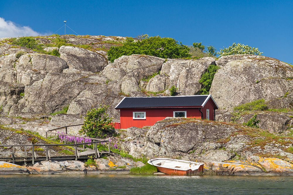 Sweden-Bohuslan-Marstrand-red coastal fishing shack art print by Walter Bibikow for $57.95 CAD