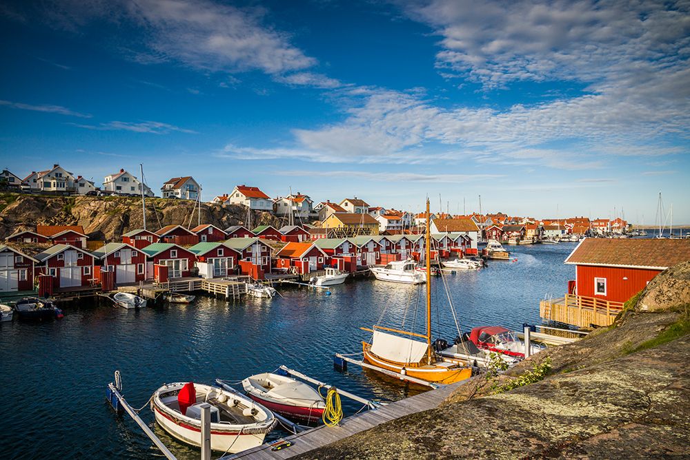 Sweden-Bohuslan-Smogen-Smogenbryggan-antique boat houses and fishing shacks art print by Walter Bibikow for $57.95 CAD
