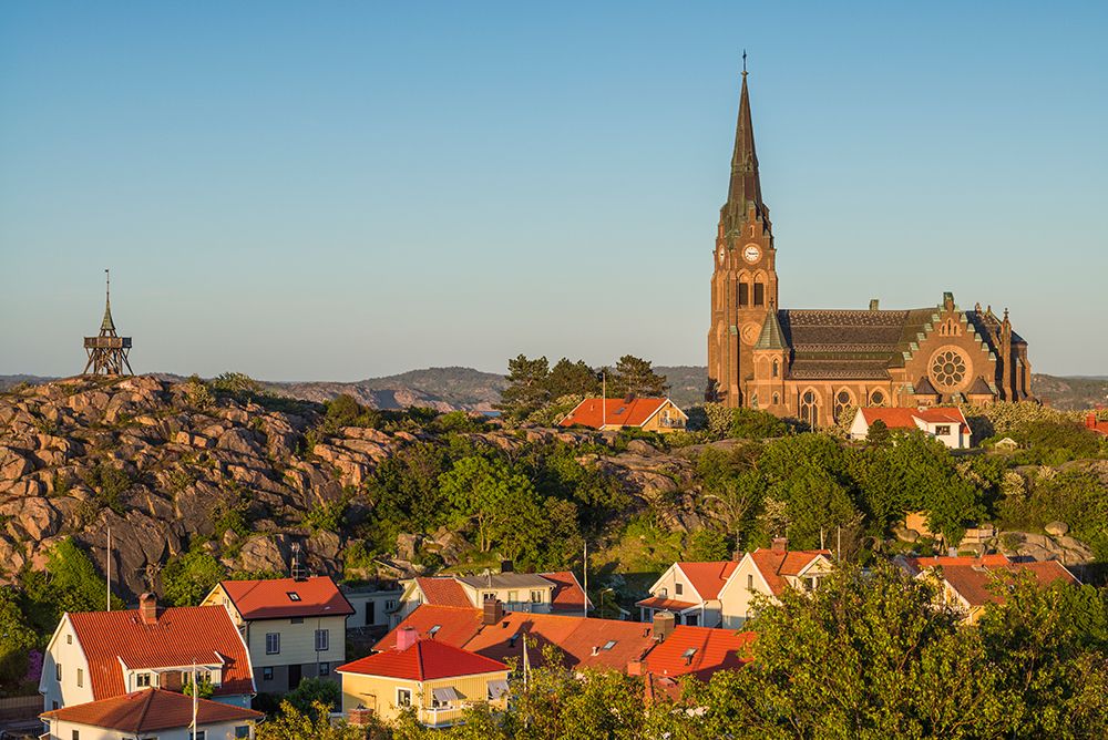 Sweden-Bohuslan-Lysekil-high angle view of the Lysekil church-sunset art print by Walter Bibikow for $57.95 CAD