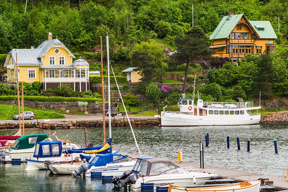 Sweden-Bohuslan-Gustavsberg-Swedens Oldest Resort-waterfront view art print by Walter Bibikow for $57.95 CAD