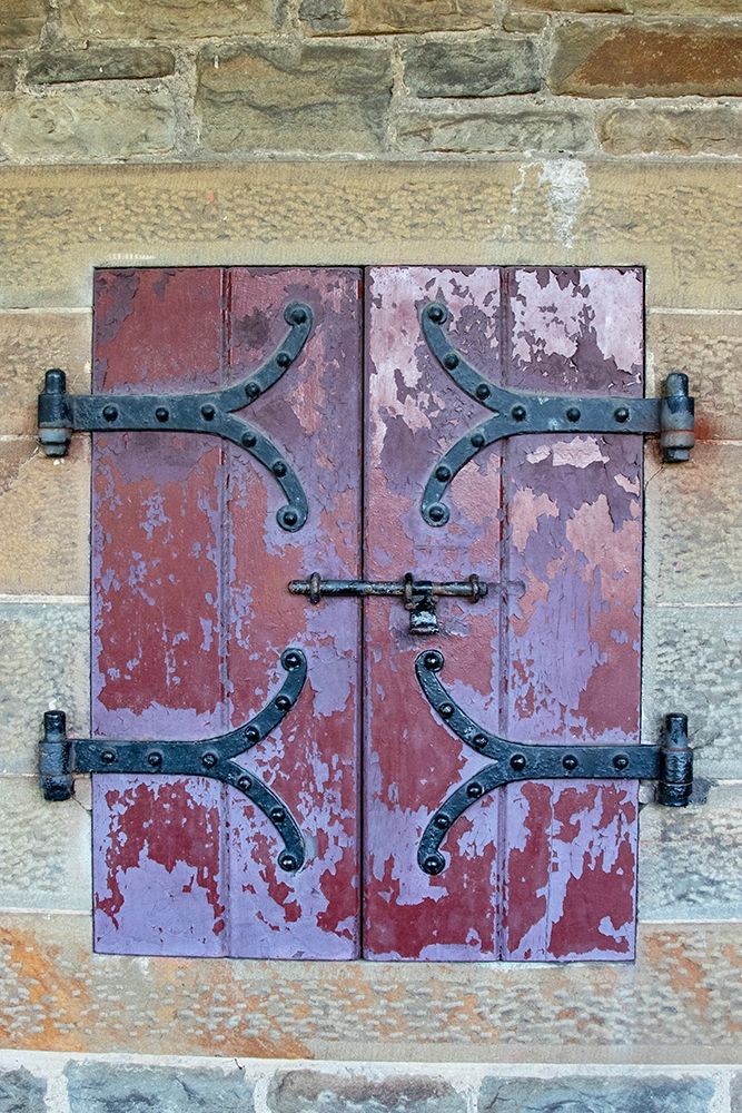 Doors with wrought iron hinges are found in an outdoor passageway at Cardiff Castle-Wales art print by Mallorie Ostrowitz for $57.95 CAD
