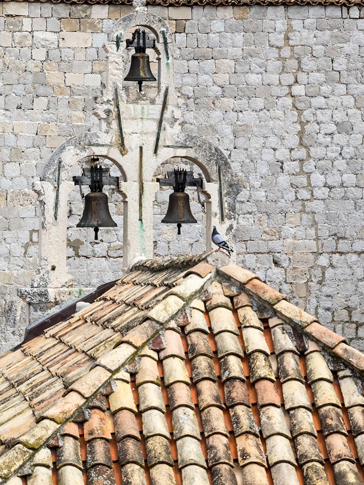Croatia-Dubrovnik. Bell tower with three bells on top of the Church of Our Lady of Mt. Carmel. art print by Julie Eggers for $57.95 CAD