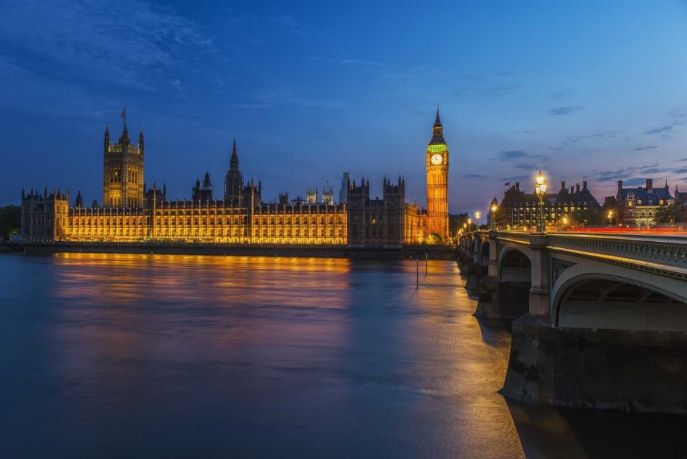 England, London Parliament and Bridge at dusk art print by Dennis Kirkland for $57.95 CAD