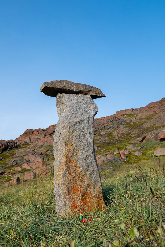 Greenland, Baffin Bay. Thule Culture site of Kangerup Nua. Standing stone (inukshuk) near Thule. art print by Cindy Miller Hopkins for $57.95 CAD