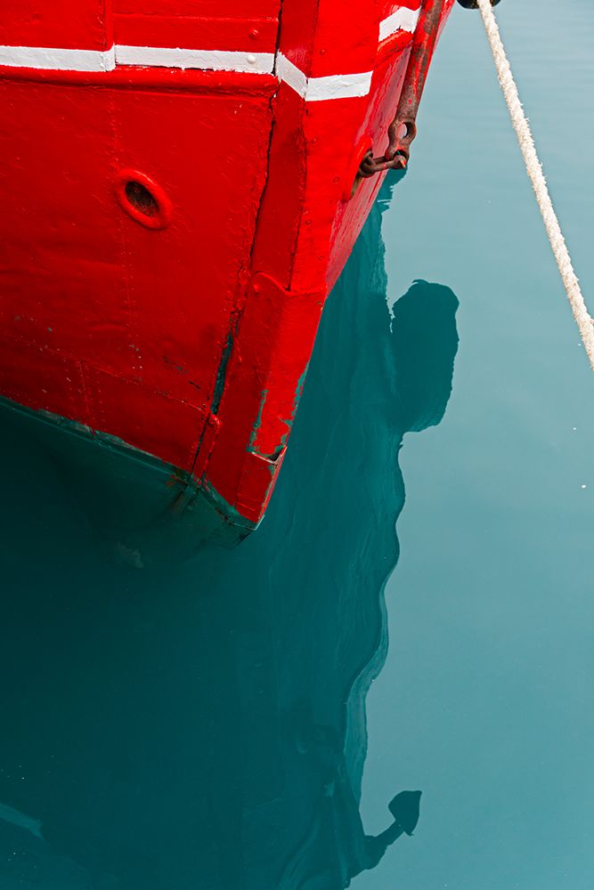Red boat on the ocean-Narsarsuaq-Greenland art print by Keren Su for $57.95 CAD
