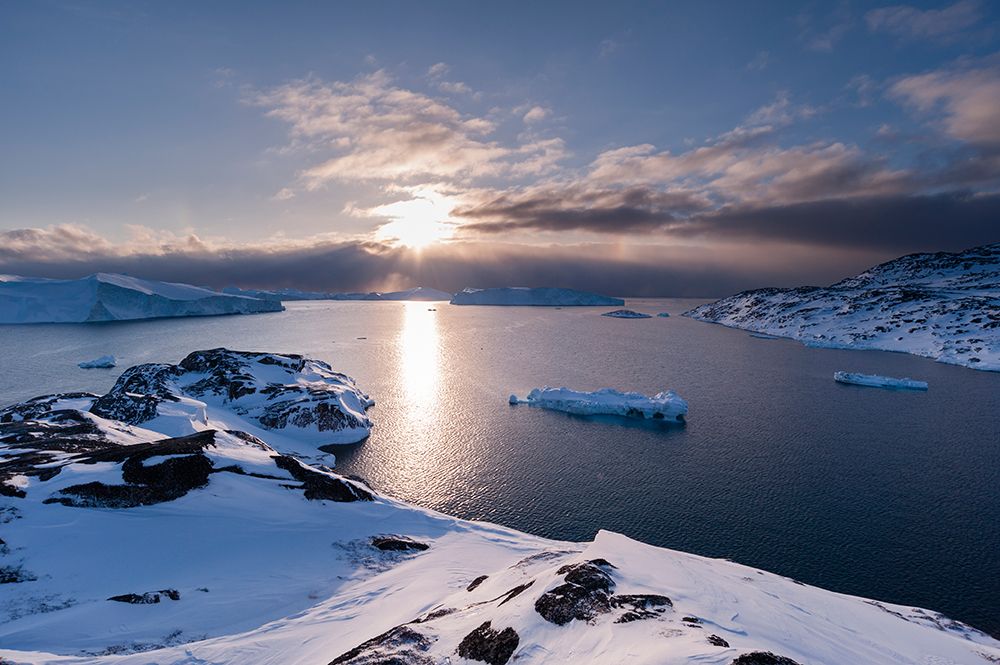 A view of Ilulissat Icefjord-a UNESCO Site-at sunset Ilulissat Icefjord-Ilulissat-Greenland art print by Sergio Pitamitz for $57.95 CAD