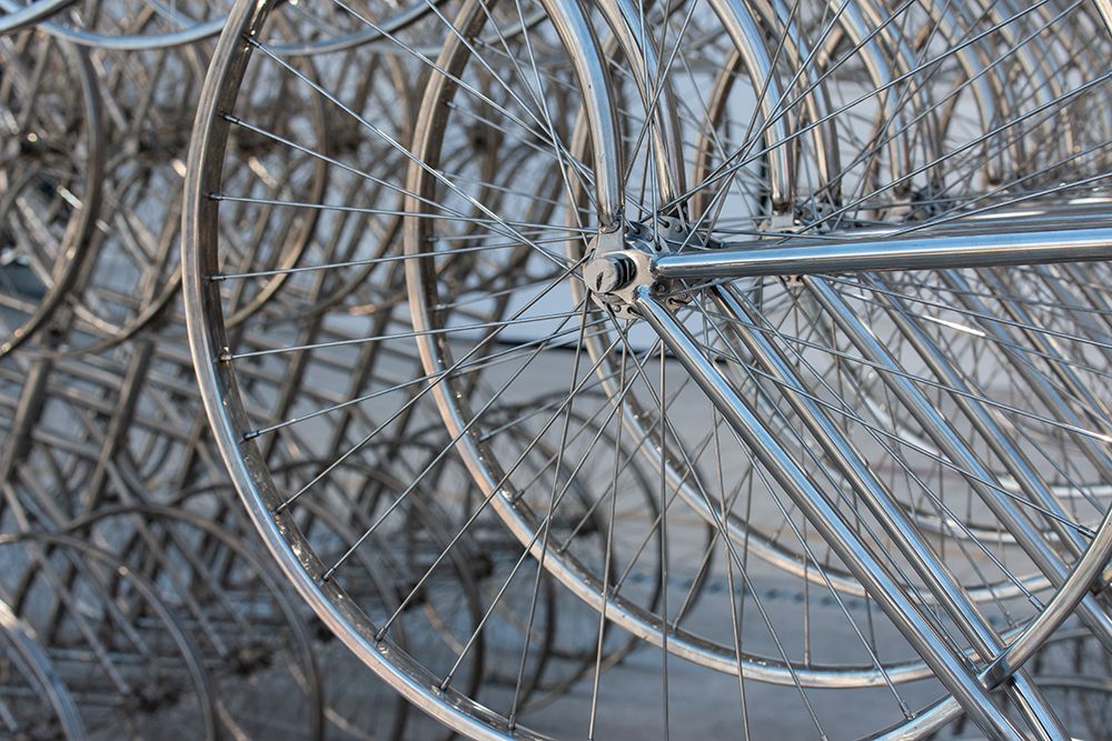 Metal bicycle wheels art print by Cindy Miller Hopkins for $57.95 CAD